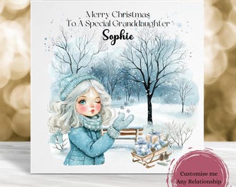 Personalised Christmas Card, Personalised Granddaughter Card, Festive Family Card, Personalised Christmas Card For Daughter