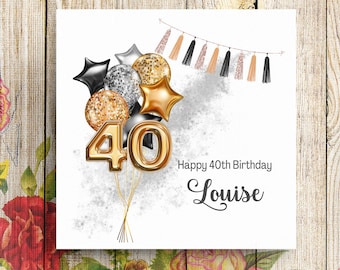 Personalised 40th Birthday Card, 40th Birthday Card, Daughter Birthday Card, Niece Birthday Card, Card for Her, Friend Birthday Card