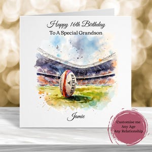 Carte d'anniversaire de rugby personnalisée, carte d'anniversaire de rugby personnalisée, carte d'anniversaire de joueur de rugby, carte d'anniversaire de 15 ans, carte d'anniversaire de petit-fils