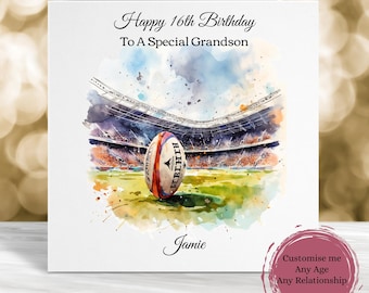 Biglietto di auguri di compleanno personalizzato a tema rugby, biglietto di auguri di compleanno personalizzato a tema rugby, biglietto di auguri di compleanno per giocatori di rugby, biglietto di auguri per il 15° compleanno, biglietto di auguri per il compleanno del nipote
