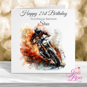 Tarjeta de cumpleaños personalizada, tarjeta de cumpleaños para hermano, tarjeta de cumpleaños para hijo, tarjeta de motociclista, tarjeta para motociclista, tarjeta personalizada para el 21.º cumpleaños