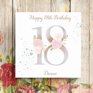 Carte personnalisée 18e anniversaire, carte 18e anniversaire, carte 18e anniversaire, carte pour elle, carte d'anniversaire florale