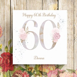 Carte personnalisée 60e anniversaire, carte 60e anniversaire, carte d'anniversaire fille, carte d'anniversaire petite-fille, carte pour elle, carte d'anniversaire florale