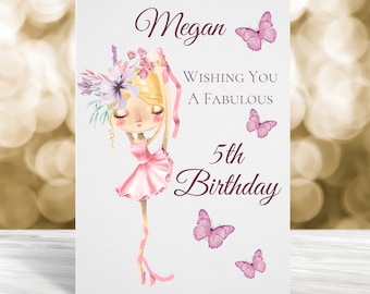 Personalised 5th Birthday Card, Personalized Birthday Card, Card For Her, 4th Birthday Card, 6th Birthday Card, Ballerina Birthday Card
