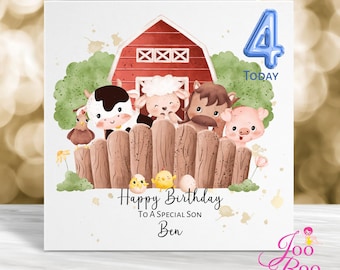 Personalized Farm Animals Birthday Card, Son, Grandson