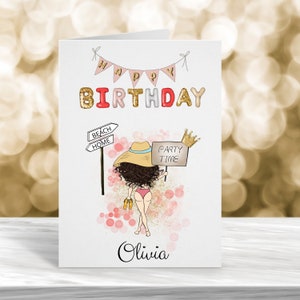 Biglietto d'auguri personalizzato, biglietto d'auguri, biglietto per ragazza da spiaggia, ragazza, sorella, figlia, nipote, cugina, amica