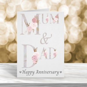 Tarjeta de aniversario para mamá y papá, tarjeta de aniversario para mamá y papá, tarjeta de aniversario hecha a mano, tarjeta de aniversario floral