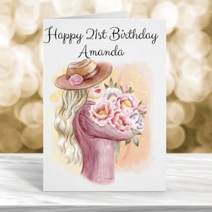 Carte personnalisée 21e anniversaire, carte 21e anniversaire, carte d'anniversaire personnalisée pour tout âge, carte pour elle, carte soeur, carte fille