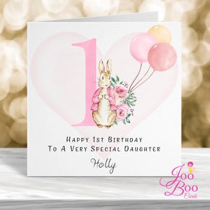 Carte personnalisée 1er anniversaire, carte 1er anniversaire, carte premier anniversaire, carte d'anniversaire fille, carte d'anniversaire lapin mignon, carte personnalisée