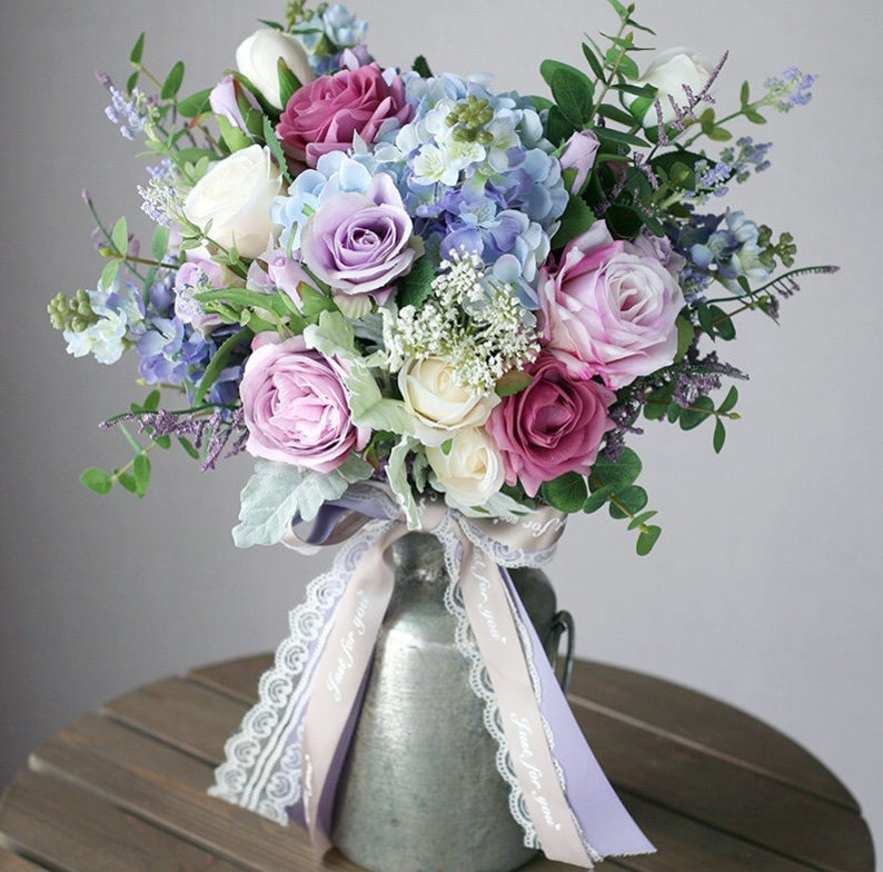 Pink And Blue Bridal Bouquet