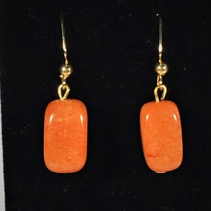Orange Quartz Natural Stone Genuine Stone Gold Plated Fishhook or Lever Back Earrings; handmade