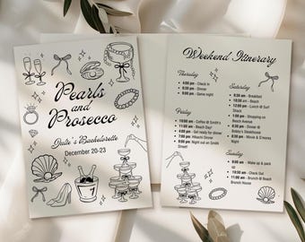 Pearls and Prosecco Bachelorette Invitation and Itinerary (Digital Download)