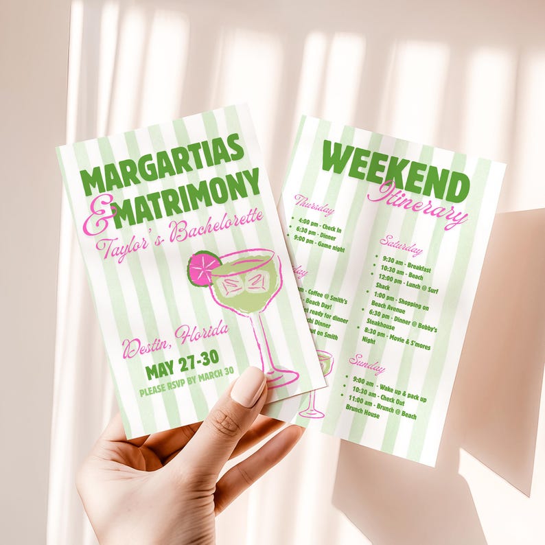 Margaritas & Matrimony Bachelorette Invitation and Itinerary (editable ...