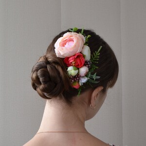 Peach hair comb Summer wedding flower comb Bridal coral  hair floral comb Girls hairpin white Flower comb wedding girl floral comb