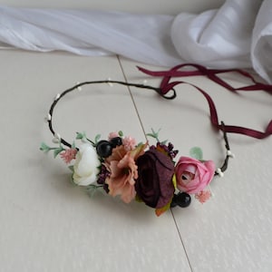 Bourgondië roze witte bloem meisje kroon Kleine bloem meisje kroon Kids hoofddeksel Peuter bruiloft hoofddeksel