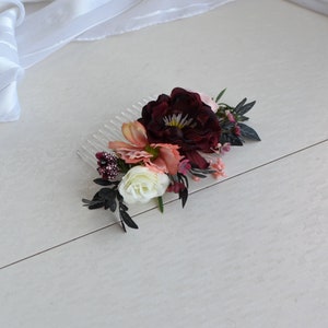 Burgundy Blush Hair comb Flower comb Bridesmaids Floral Hair clip Wedding Headpiece
