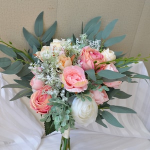 Blush pink eucalyptus Boho Bridal Bouquet Pastel wedding faux bouquet Pink White bouquet