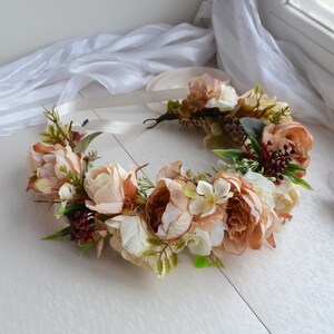 Große Pfingstrose Blume Krone Beige weiß Floral Krone Boho Kopfschmuck Braut Pfingstrose Haar Blumen Mutterschaft Blumen Krone