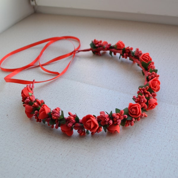 Flower Crown Red Etsy