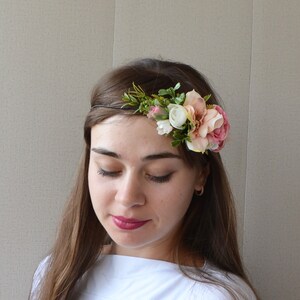 Small Pastel Flower crown Dusty pink Floral crown Small Headpiece Wedding Bridal Hair piece Pink Rose Maternity crown Boho