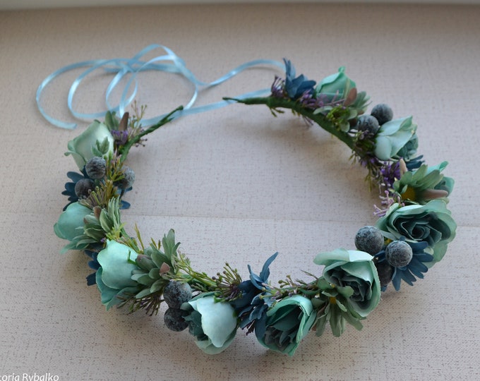 Mint Blue Flower Crown Light Blue Floral Crown Mint Floral Etsy