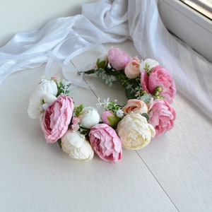 Large Pink Flower crown Maternity Floral crown Headpiece pink rose Headband