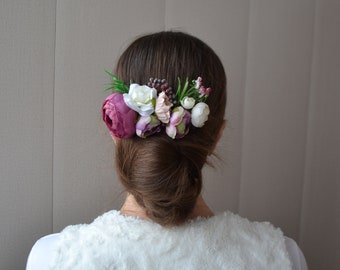 Purple flower comb Wedding flower comb Bridesmade flower comb Outdoor wedding flower comb Flower girl lilac hairpin Bridesmade hair clip