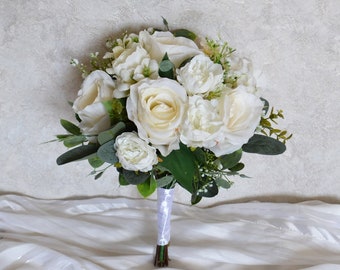 White bridal bouquet Ivory faux bouquet Wedding faux bouquet White bridal wedding accessories Boho bouquet
