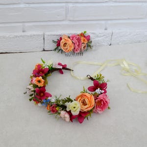 Bright kids flower crown Small wildflowers crown Wedding comb Colorful floral headpiece Wedding crown