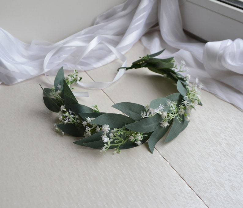 Eucalyptus Flower Crown Baby Breath Floral Headpiece Greenery Etsy