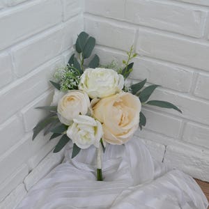 Small bridal bouquet Ivory faux bouquet Ivory Wedding flower girl bouquet White rose bouquet