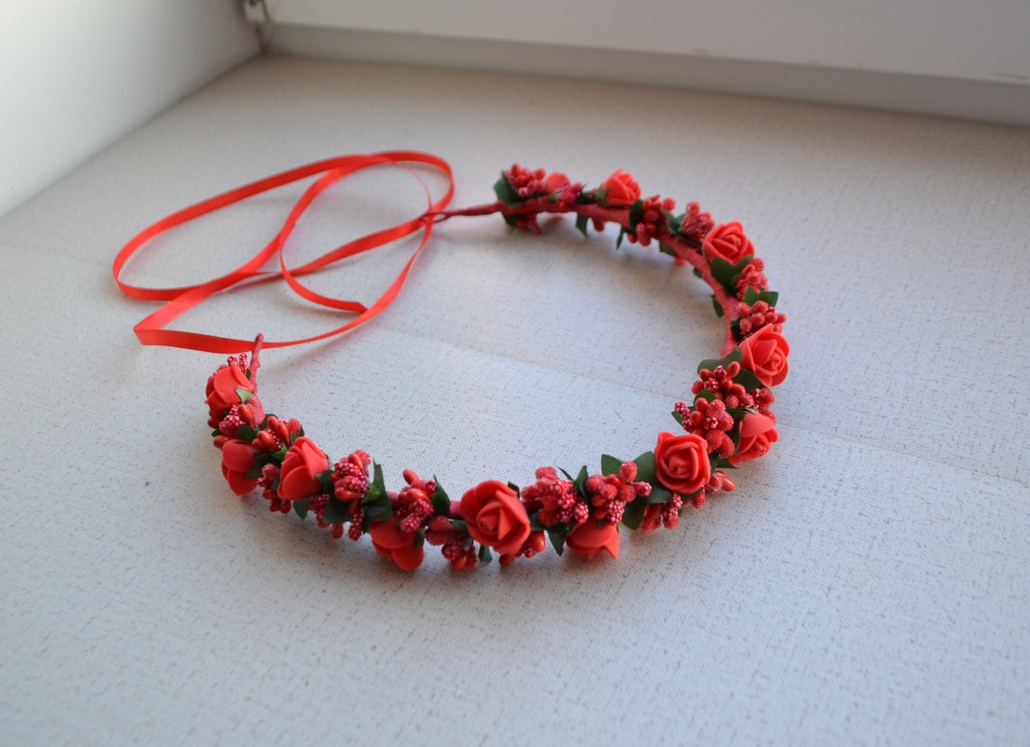 Small Red Rose Flower Crown Red Flower Headband Girl Flower Etsy