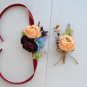 Burgunder Boutonniere Herbst Bräutigam Boutonniere Orange Boutonniere für Männer Burgunder Knopfloch Hochzeit Accessoires