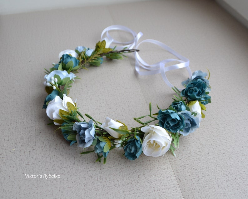 Dusty Blue Flower Crown Floral Crown Boho Blue Rose Flower Etsy