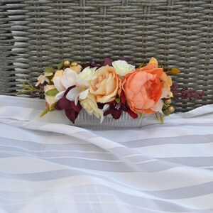 Orange rust flower comb Fall wedding hair comb Burgundy beige comb Bridal headpiece Rust wedding hairpiece Large fall flower comb