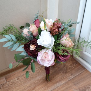 Boho bouquet Burgundy pink wedding bouquet Faux bridal bouquet Bridal wedding bouquet