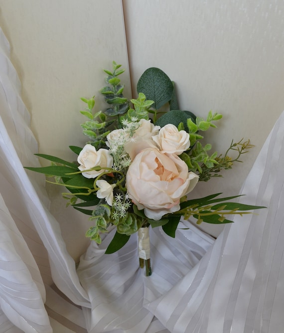 Small Ivory Bouquet Mini Faux Bouquet Wedding Bridesmaids Bouquet  Eucalyptus Small Bouquet Ivory Boho Bouquet 