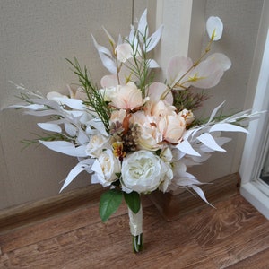 Boho bouquet Beige white bouquet Small bridal bouquet Fall wedding silk flowers bouquet Wedding accessories
