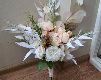 Boho bouquet Beige white bouquet Small bridal bouquet Fall wedding silk flowers bouquet Wedding accessories