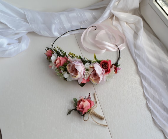 Blush Pink Flower Crown Pink White Peony Headpiece Bridal  display picture 3