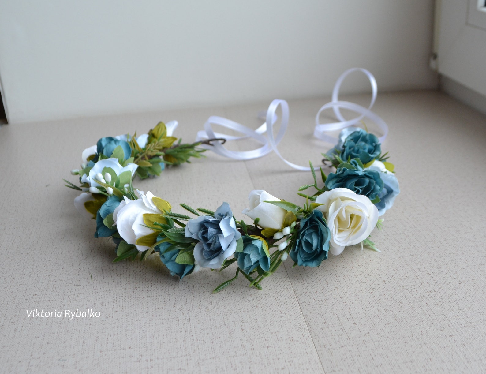 Dusty Blue Flower Crown Floral Crown Boho Blue Rose Flower Etsy