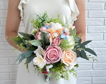 Wildblumenstrauß Gelb rosa blau Pastellblumenstrauß Sommerfarben Bohostrauß Hochzeitsfrühling Bunter Blumenstrauß