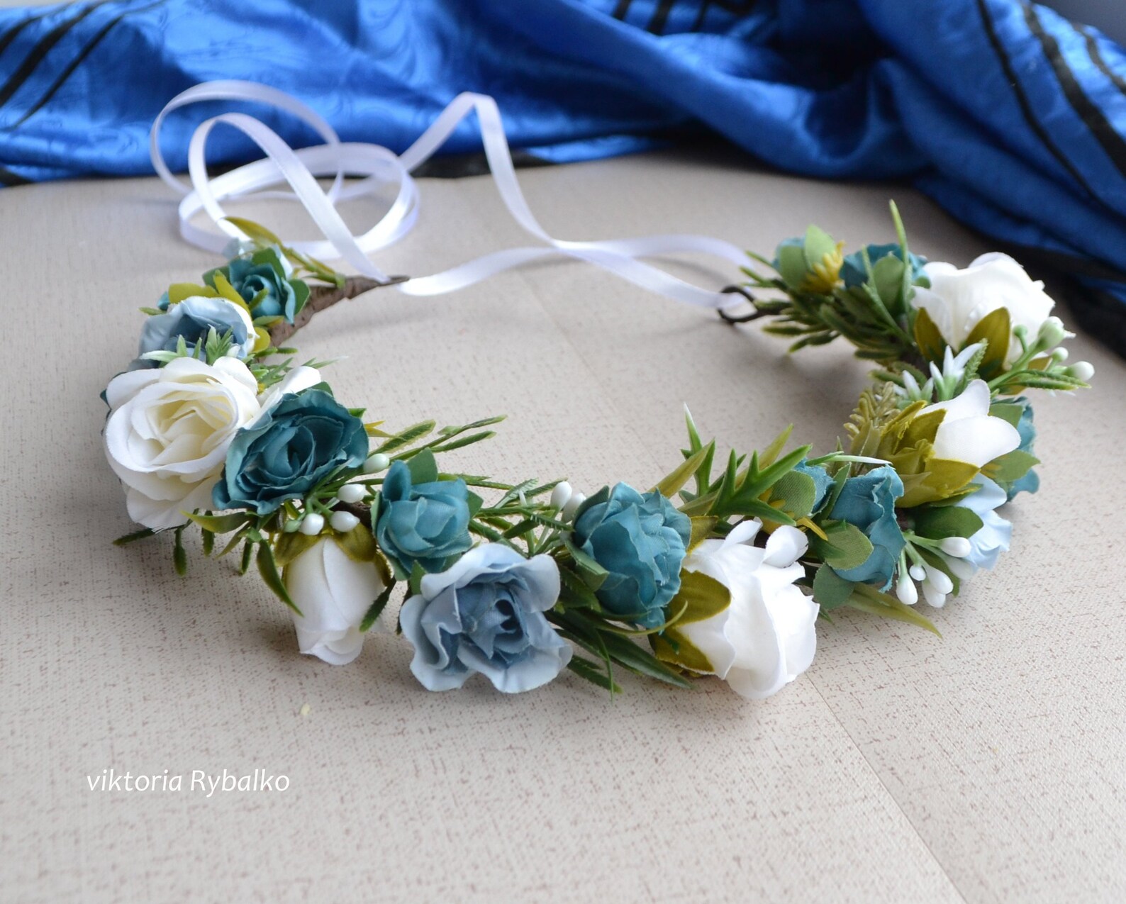 Dusty Blue Flower Crown Floral Crown Boho Blue Rose Flower Etsy