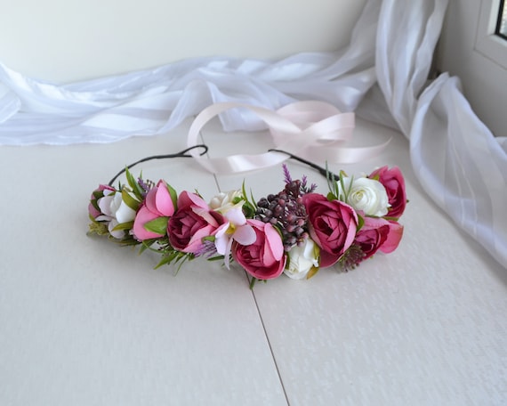 Hot Pink White Flower Crown Bridesmaid Floral Crown Pink  display picture 3