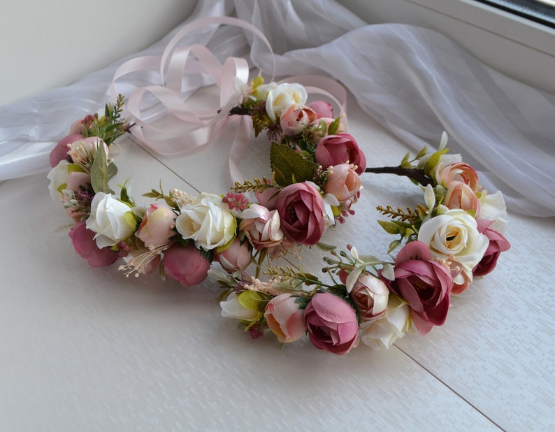 Mommy and me Flower crown Set Blush pink Ivory Floral crown Kids flower crown Baby Headpiece Girl Wedding Hairpiece