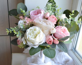 Pink white bouquet Wedding Boho bouquet Bridal bouquet Peony flowers wedding Bridal wedding accessories