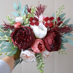 Burgundy blush pink White bouquet Small burgundy bouquet Bridesmaids boho bouquet Bridal wedding faux bouquet