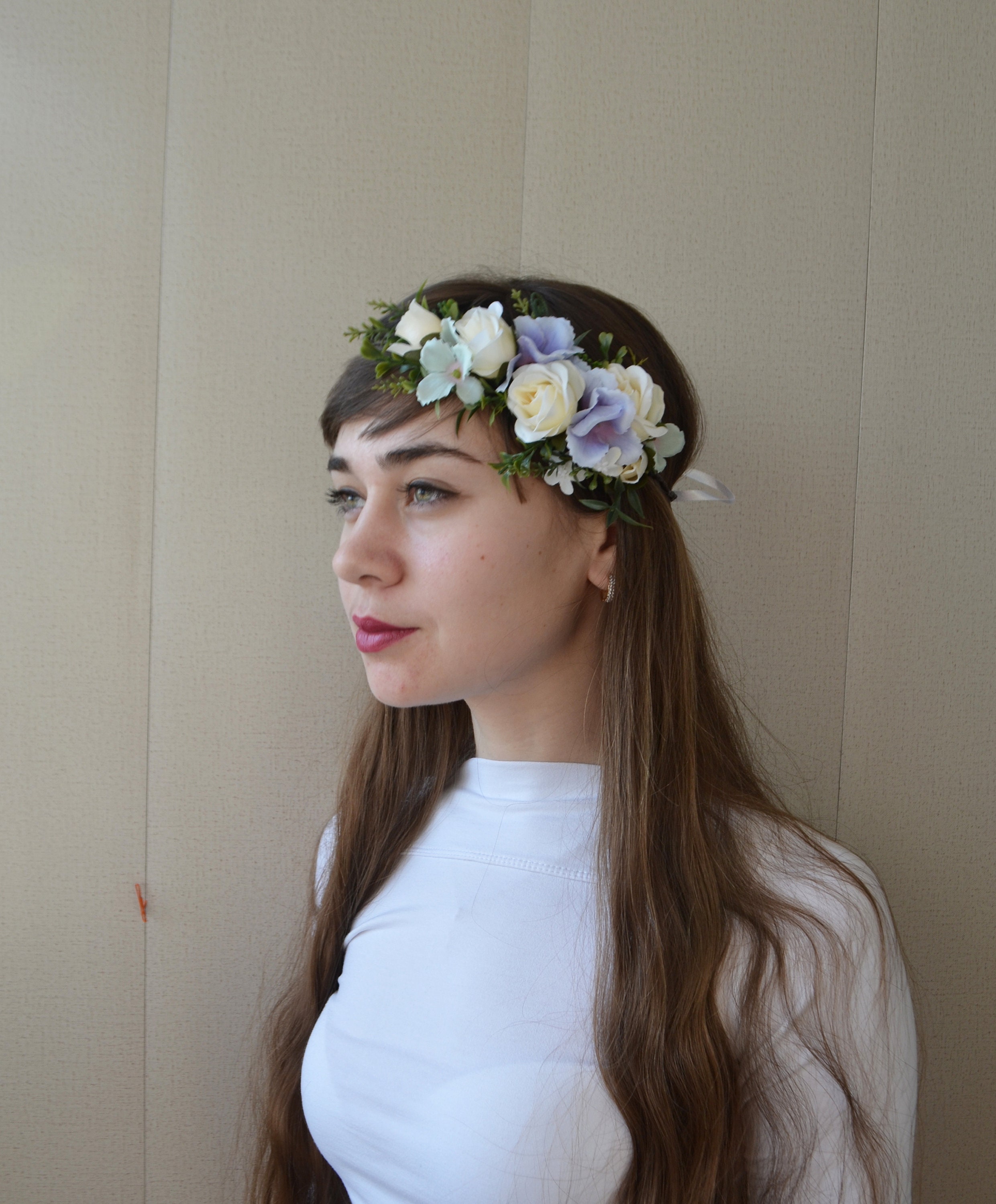 Ivory Blue Flower Crown Boho Flower Crown Bridesmaid Floral Etsy