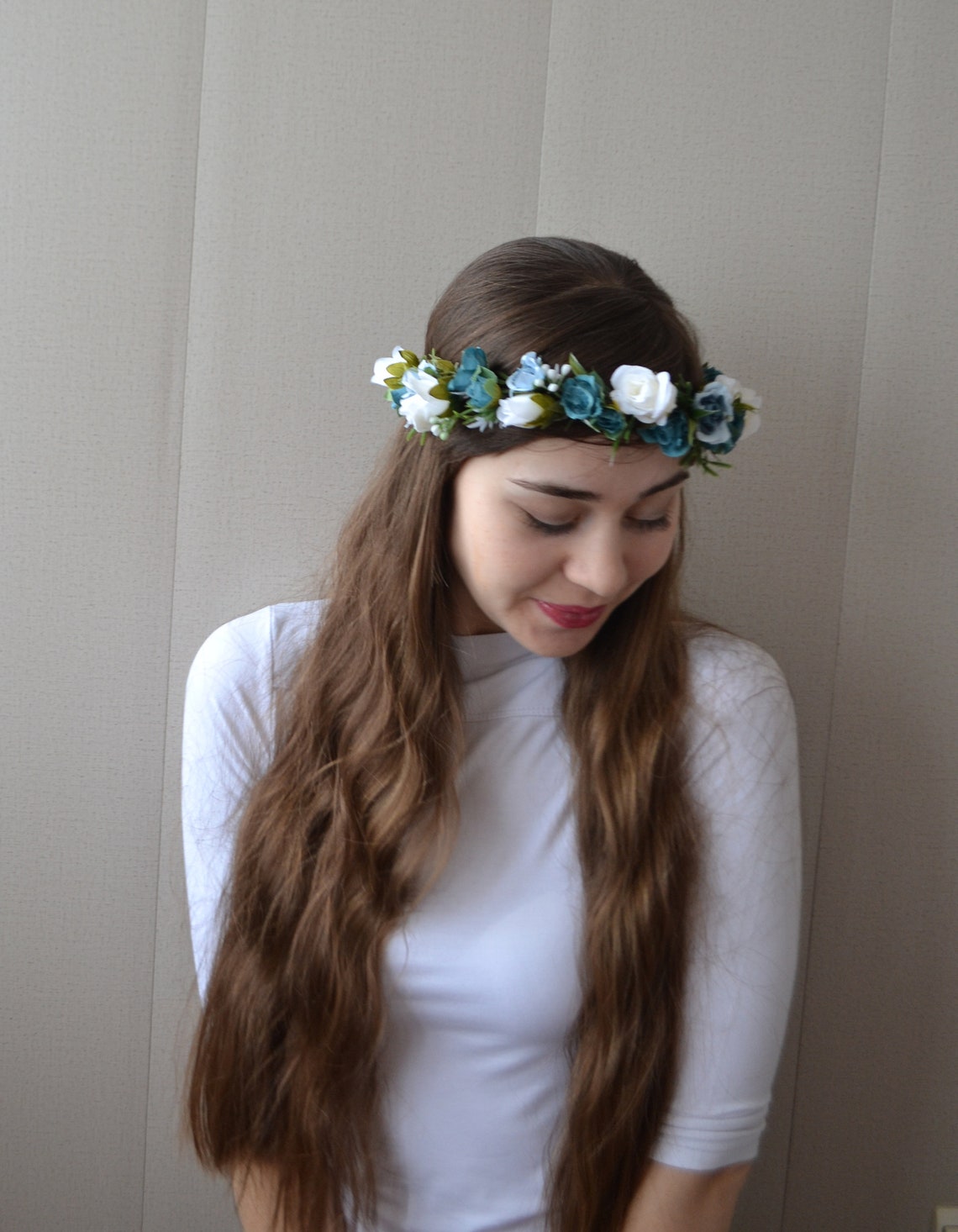 Dusty Blue Flower Crown Floral Crown Boho Blue Rose Flower Etsy