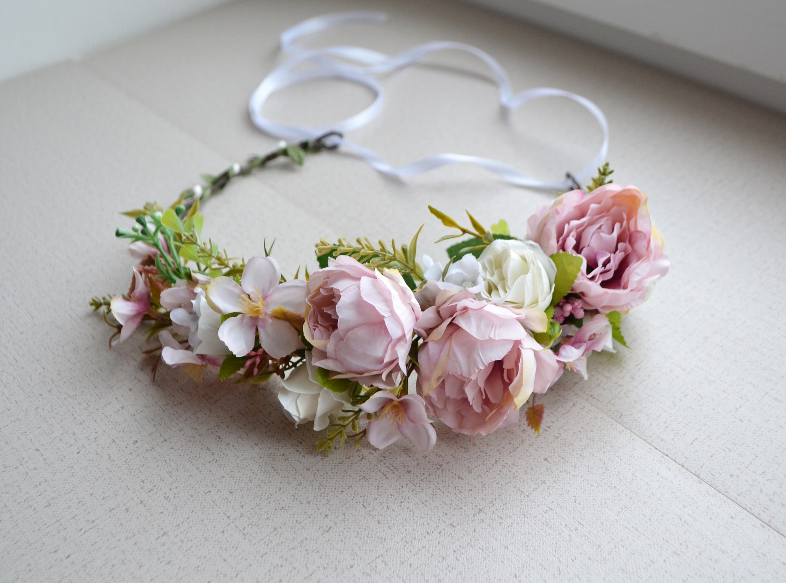 Blush Peony Flower Crown Wedding Floral Crown Peony Bridesmade Etsy